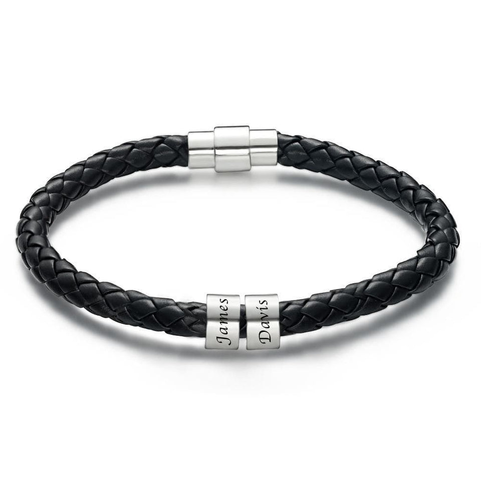 This Is Us - Personalized Family Black Leather Beads Bracelet