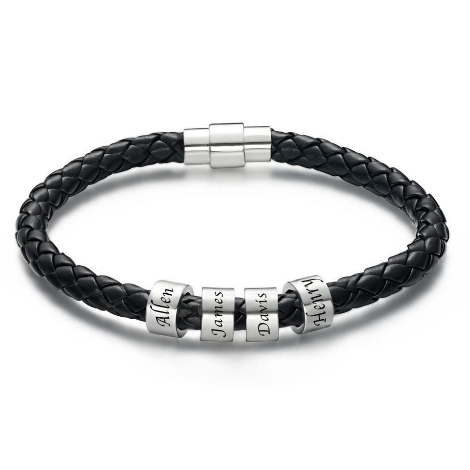 This Is Us - Personalized Family Black Leather Beads Bracelet