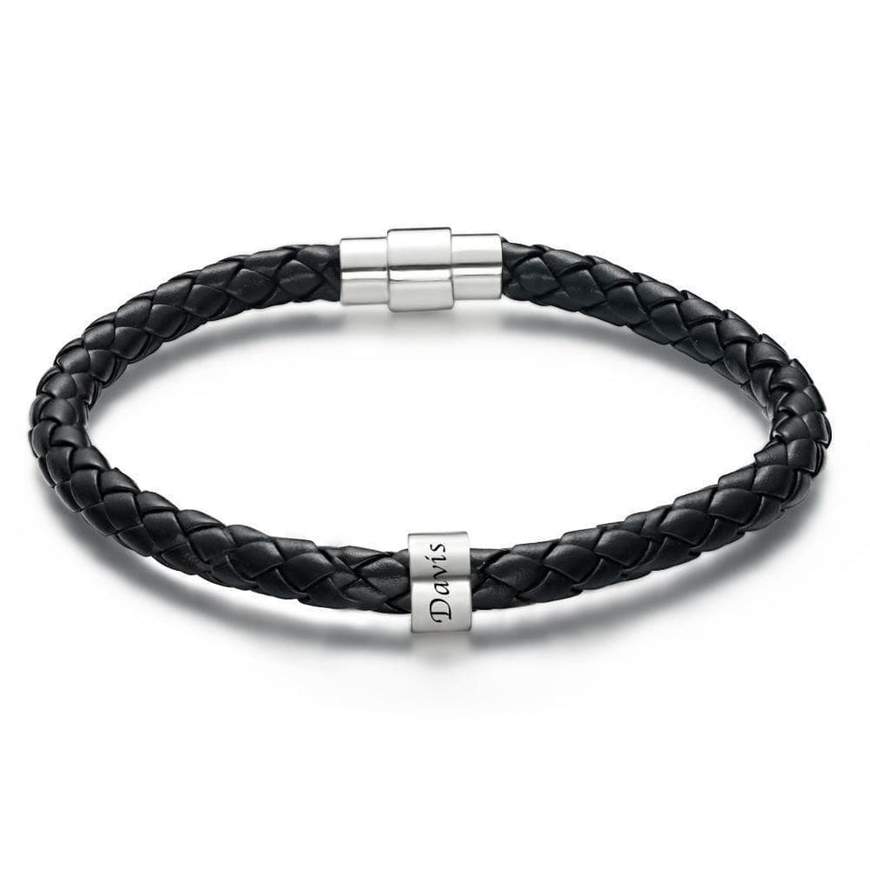 This Is Us - Personalized Family Black Leather Beads Bracelet