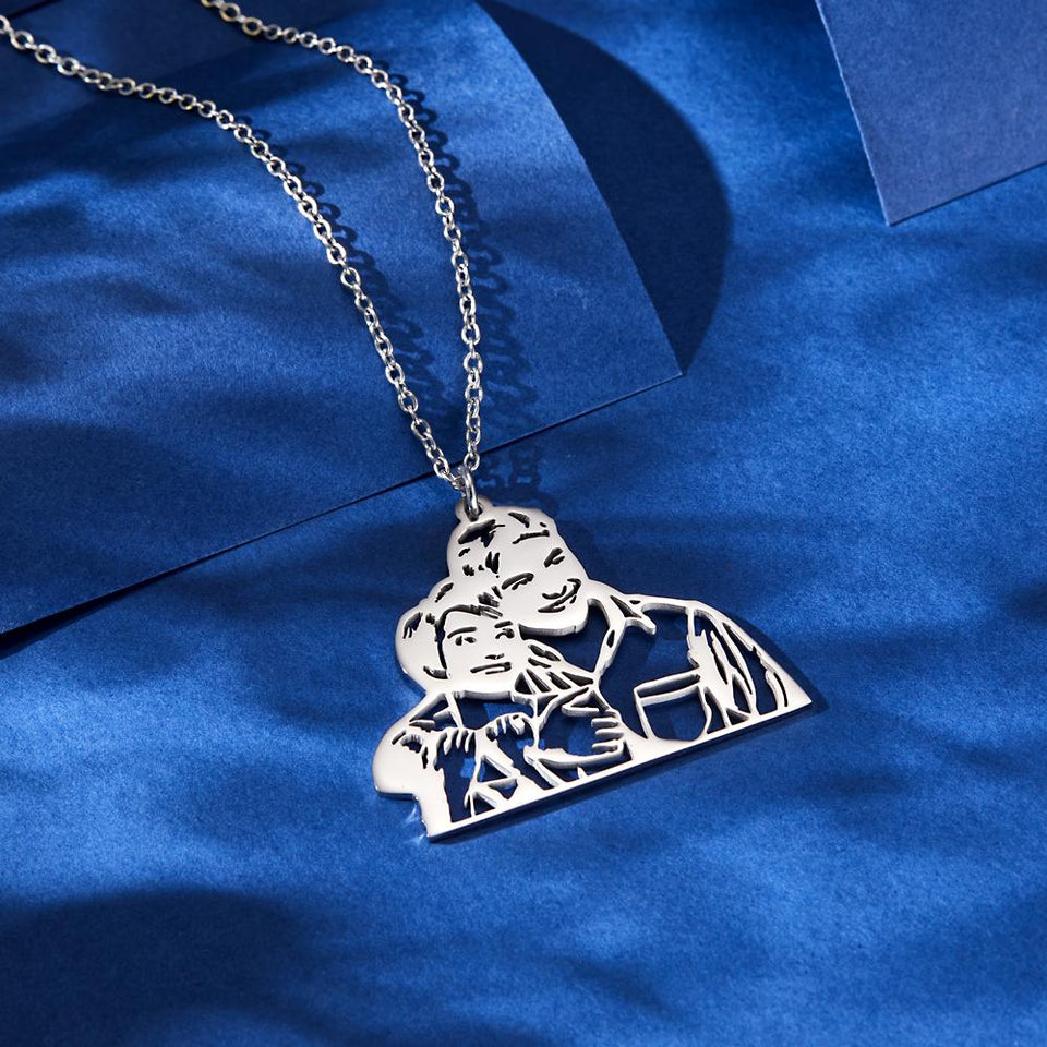 Custom Photo Line Art - Personalized Photo Necklace