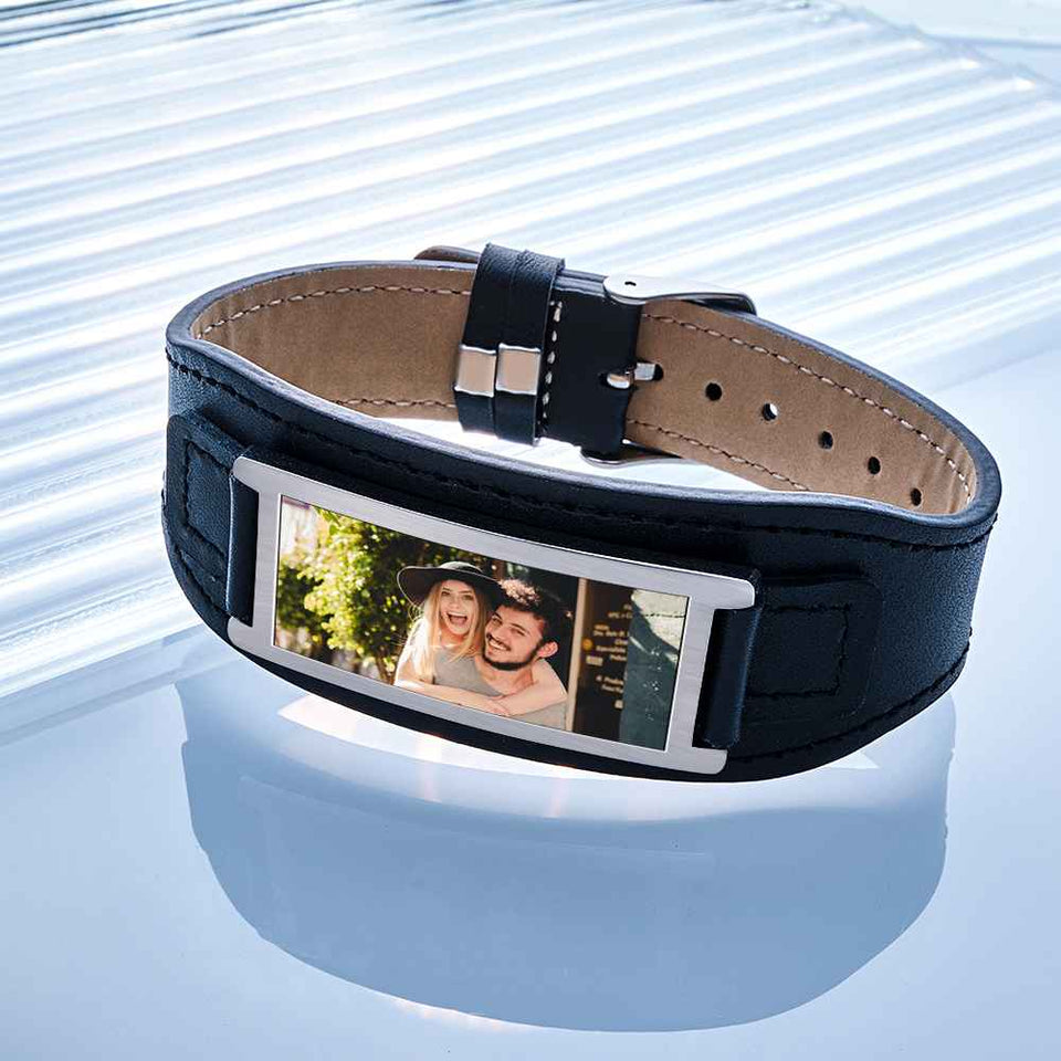 Any Photos - Personalized Photo Leather Bracelet