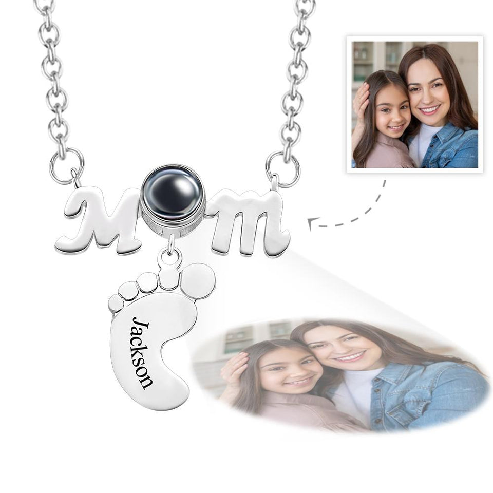 Personalized Feet Projection Engraved Charm - Gift for mom, who lost a loved one
