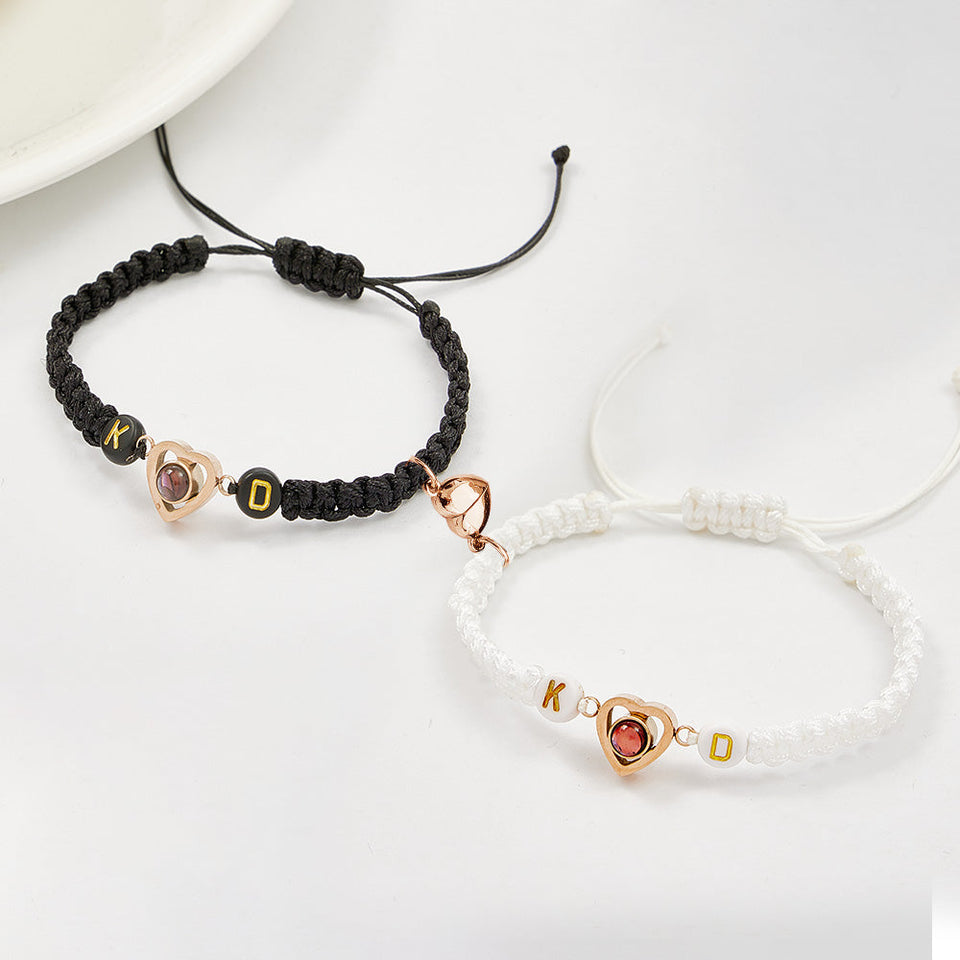 Two Pieces Of A Heart - Personalized Couple Magnetic Heart Photo Projection Bracelet