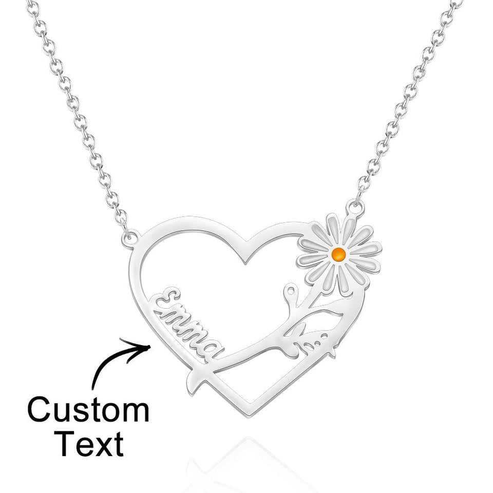 Personalized Daisy Heart-shaped Name Necklace