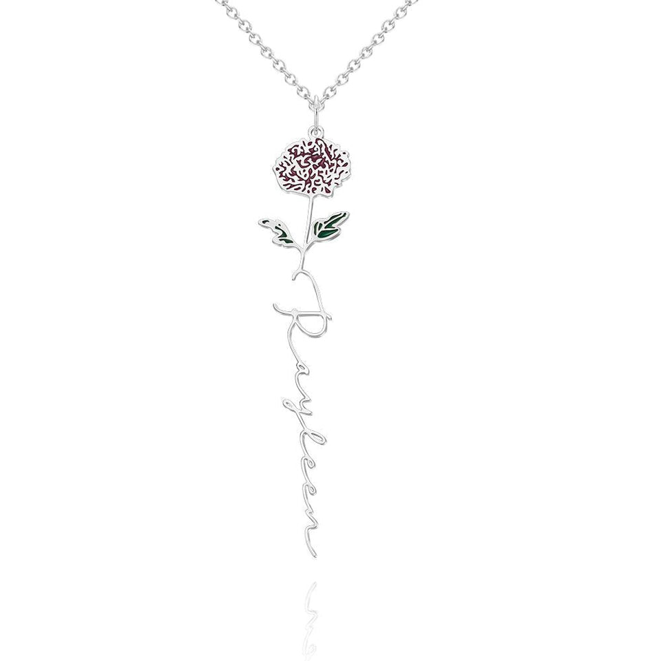 Personalized Name Birth Month Colorful Flower Necklace