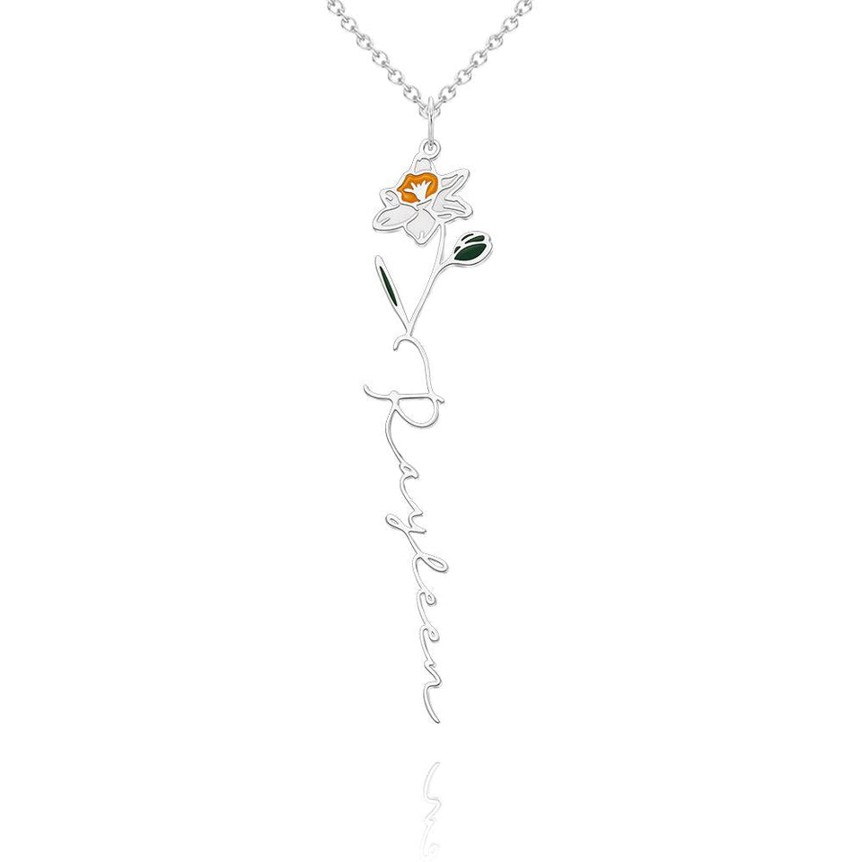 Personalized Name Birth Month Colorful Flower Necklace