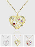 Our Family - Personalized Family Name Heart Pendant Necklace with Birthstone