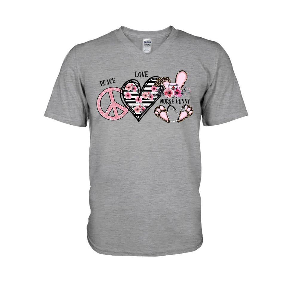 Peace Love Nurse Bunny - Personalized T-shirt and Hoodie