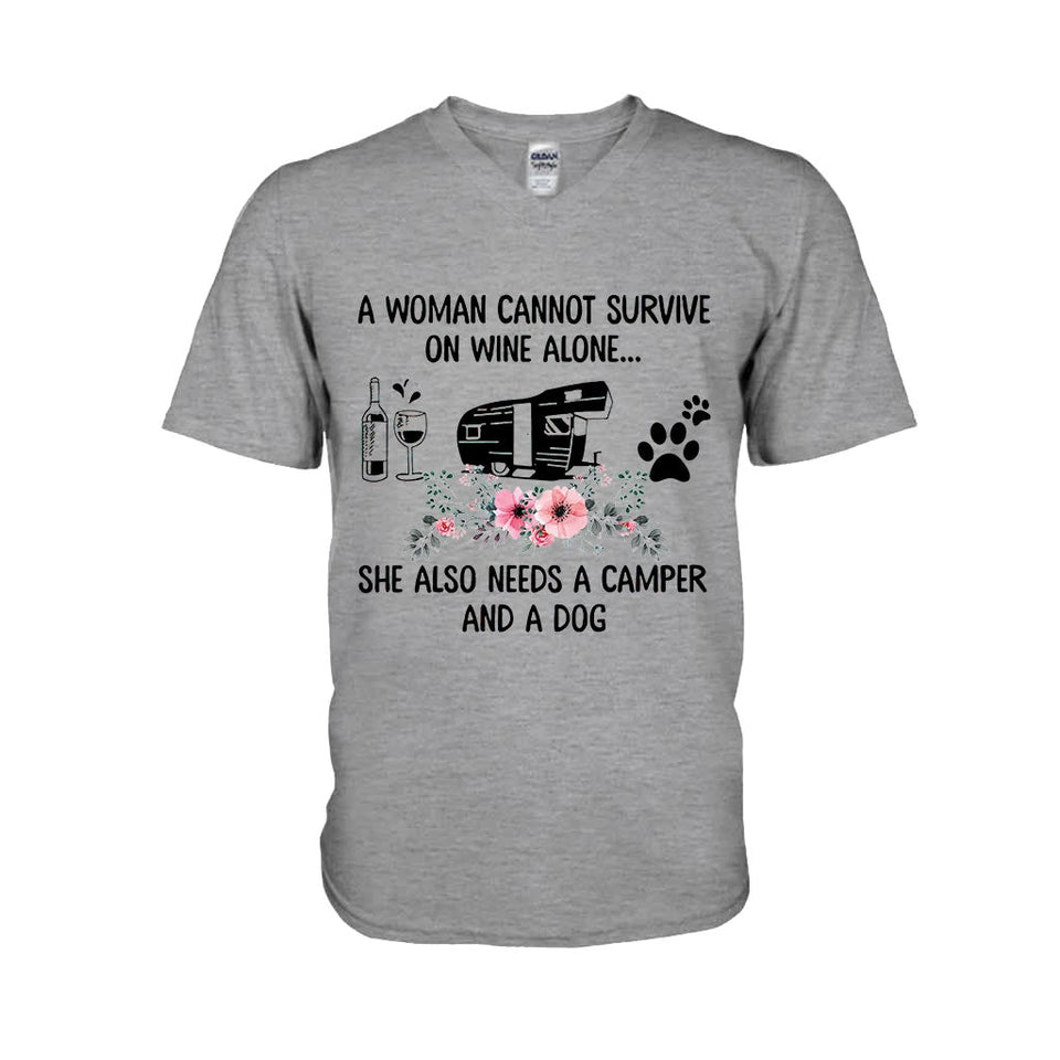 A Woman Cannot Survive On Wine Alone - Camping T-shirt and Hoodie 1121