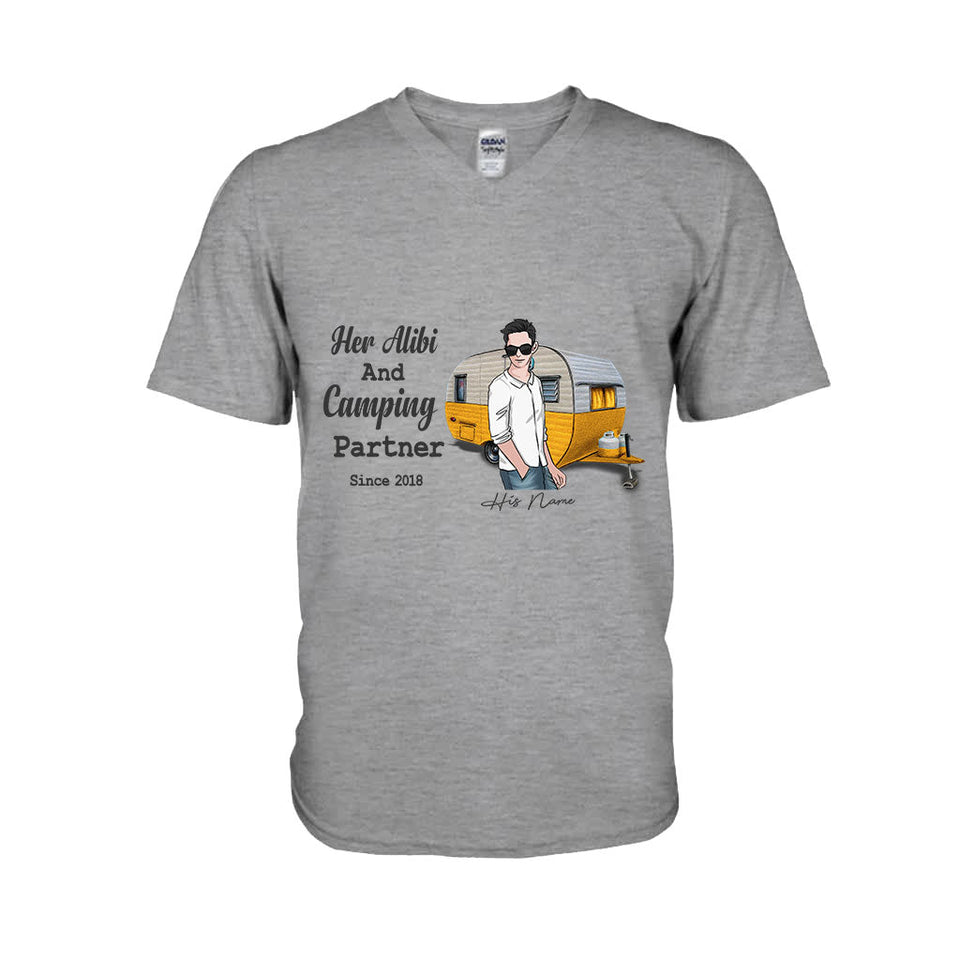 Her Alibi And Camping Partner - Personalized Couple T-shirt and Hoodie