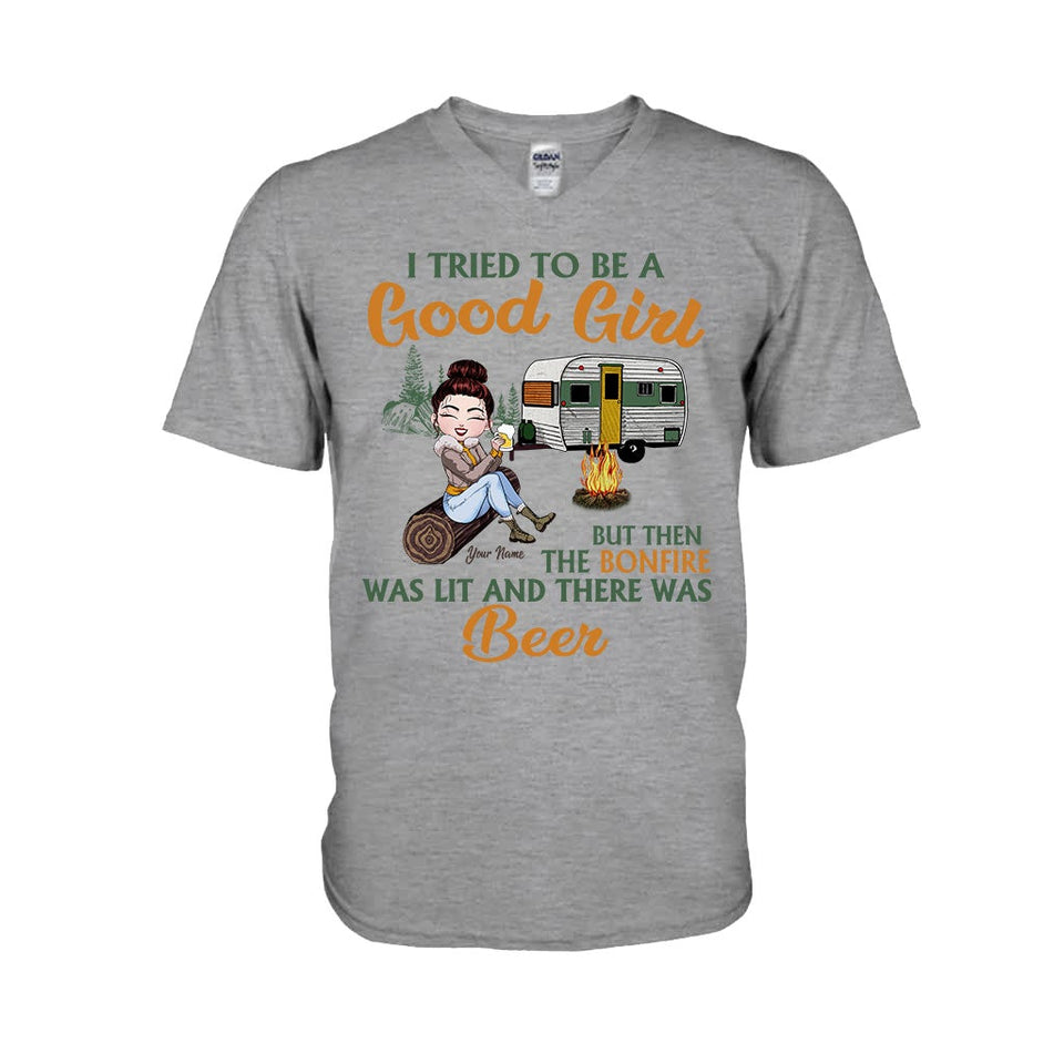 I Tried To Be A Good Girl But The Bonfire - Personalized Camping T-shirt and Hoodie