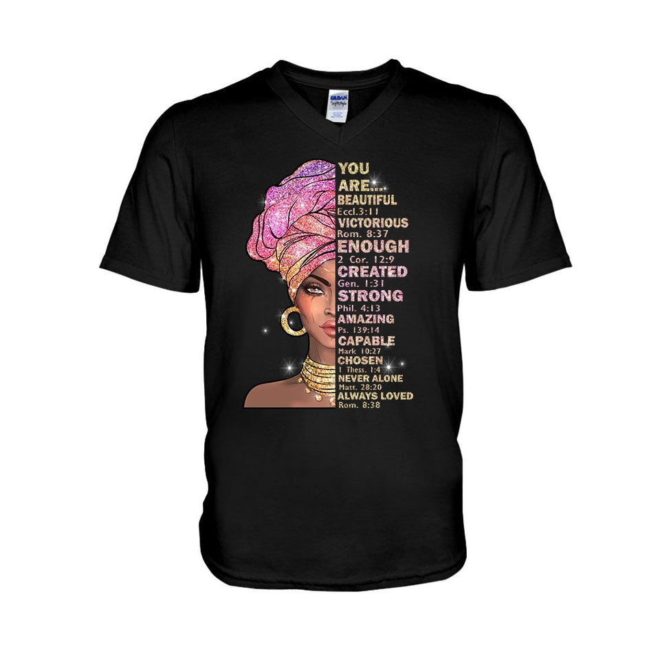 You Are Beautiful - African American T-shirt and Hoodie With Faux Glitter Print 1121