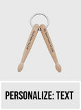 Custom Text Wooden Drumstick Wooden Drumstick Keychain - Personalized Drummer Keychain