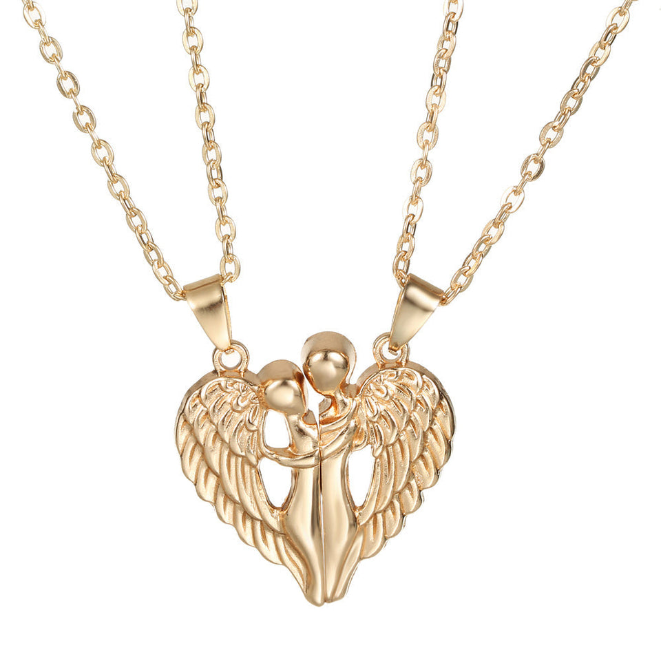 Magnetic Matching Angel - Couple Heart Necklace