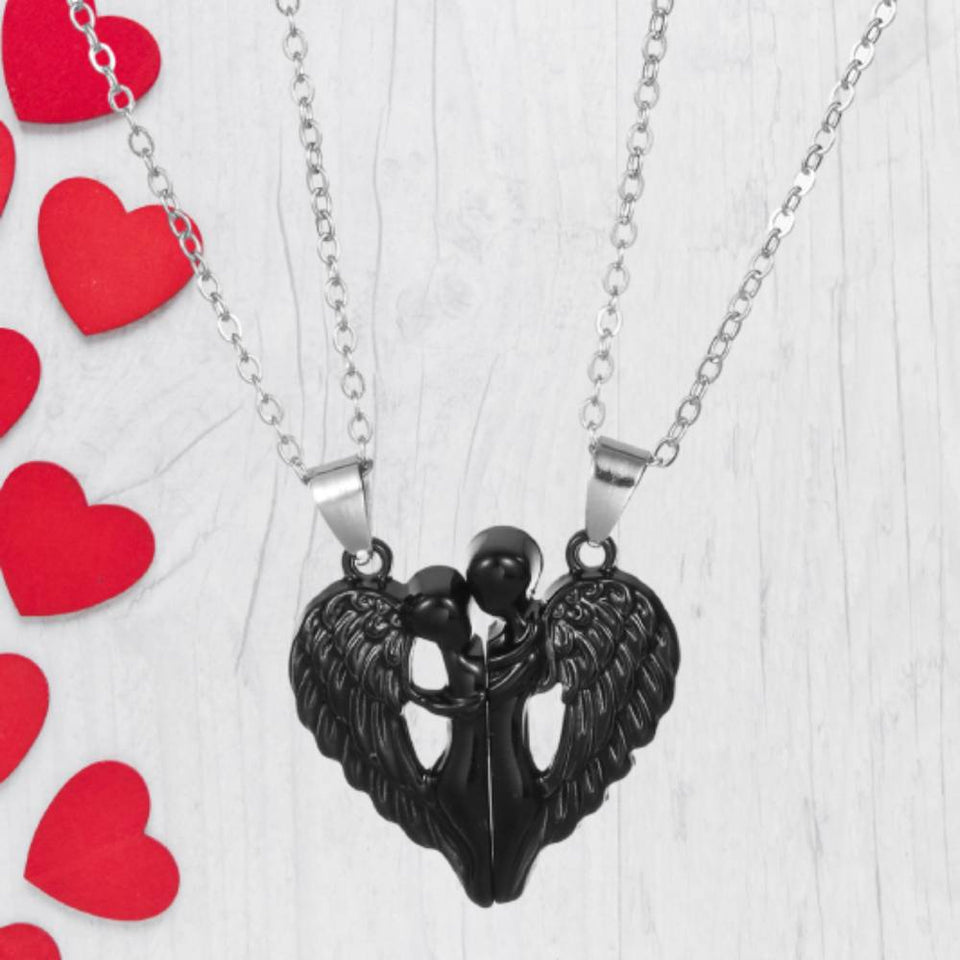 Magnetic Matching Angel - Couple Heart Necklace