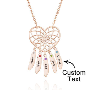 Family Name - Personalized Family Dreamcatcher Birthstone Necklace