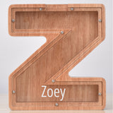 Custom Initial And Name - Personalized Letter And Name Oak Wooden Piggy Bank