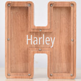 Custom Initial And Name - Personalized Letter And Name Oak Wooden Piggy Bank