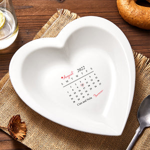 Custom Date Ceramic Heart Shaped Plate - Personalized Couple Plate