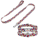 Personalized Text Engraved Dog Collar With Leash Set