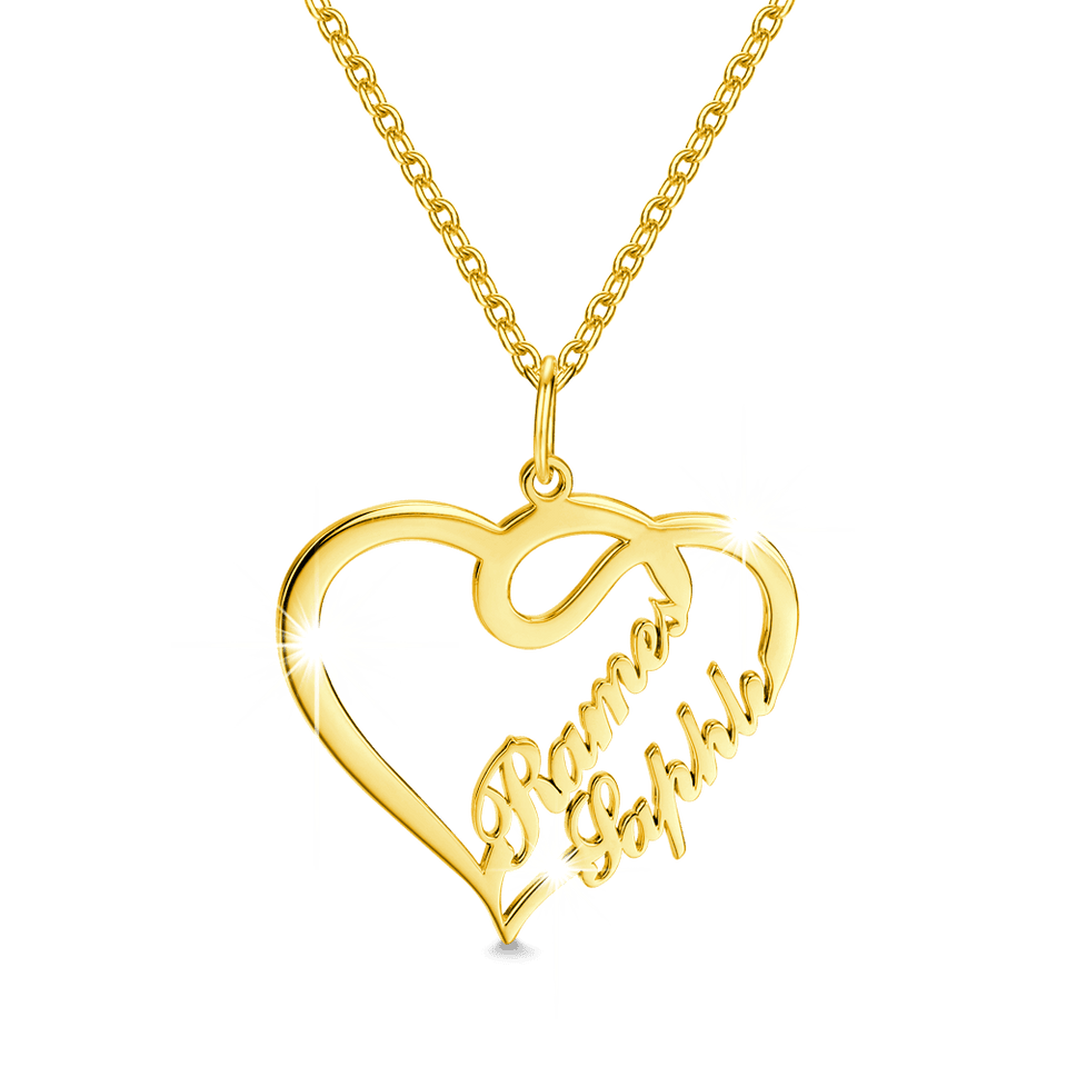 Personalized Couple Overlapping Heart Two Names Necklace
