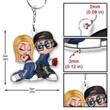Y2K Couple Chicano - Personalized Couple Custom Shaped Keychain
