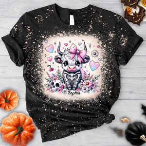 Cute Spooky Halloween Highland Cow - Personalized Bleached T-Shirt