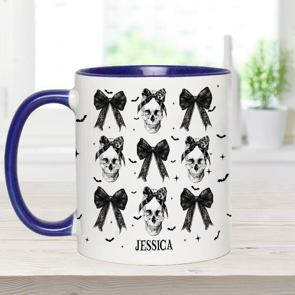 Coquette Bow Halloween Skull - Personalized Skull Accent Mug