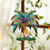 You & Me Under The Palm Tree - Personalized Dog Window Hanging Suncatcher Ornament