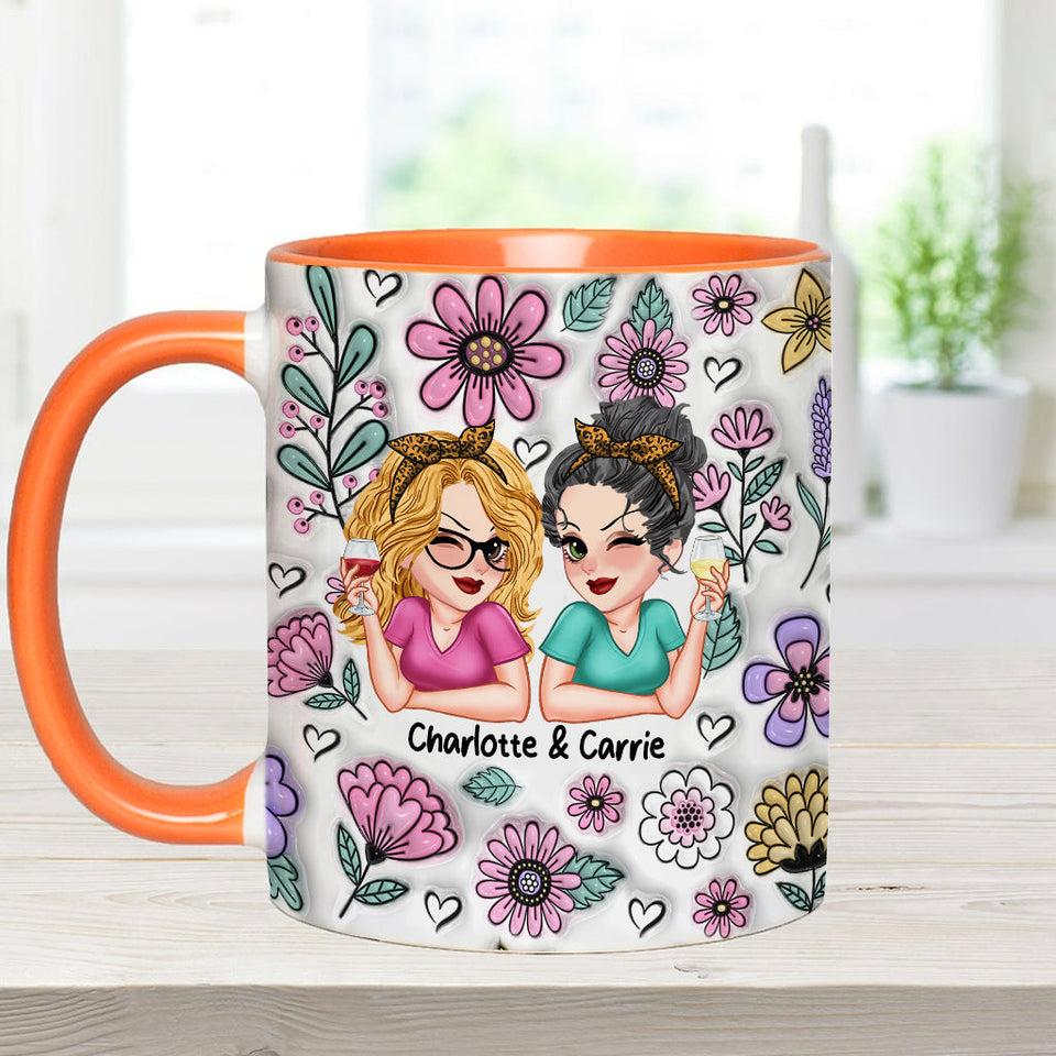 Besties Forever Beautiful Floral Style - Personalized Bestie Accent Mug