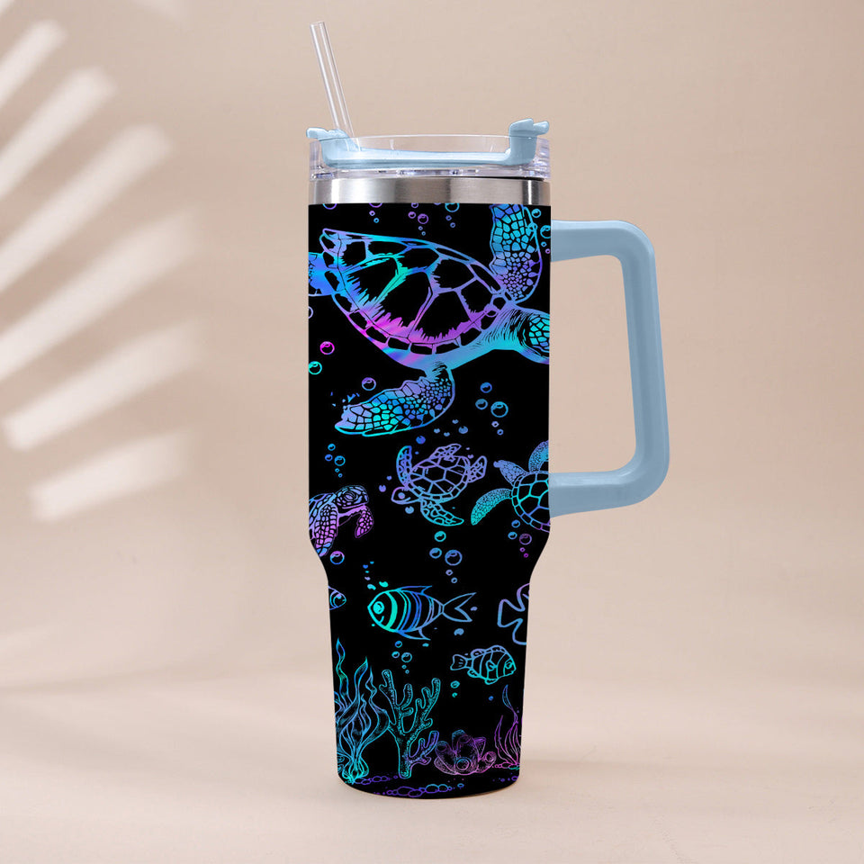 Sea Turtles Custom Name - Personalized Turtle Tumbler With Handle