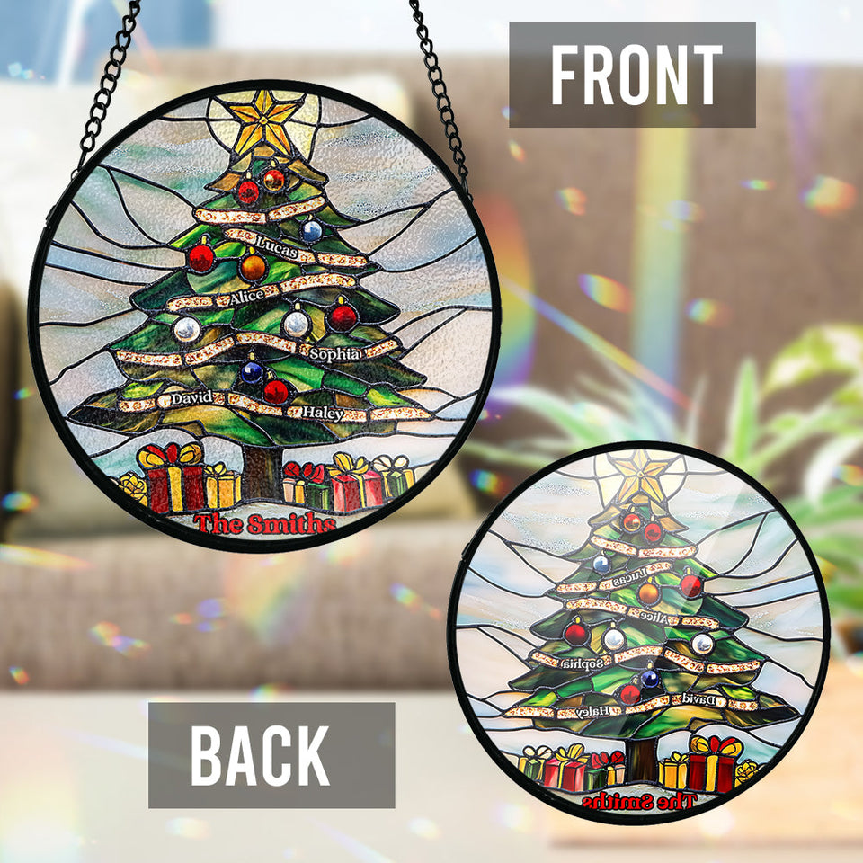 Merry Christmas - Personalized Family Stained Glass Suncatcher