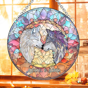 Soulmates Wolves - Personalized Wolf Window Hanging Suncatcher Ornament