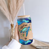 Salty Lil' Beach Blue Ocean Summer Vibes - Personalized Turtle Can Glass
