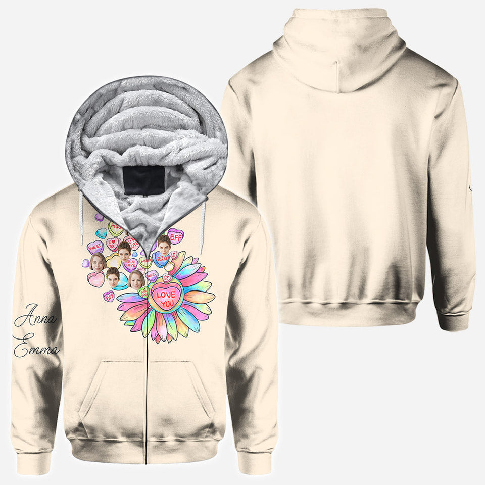 Heart Candy Flower BFF With Face Custom - Personalized Bestie All Over Shirt
