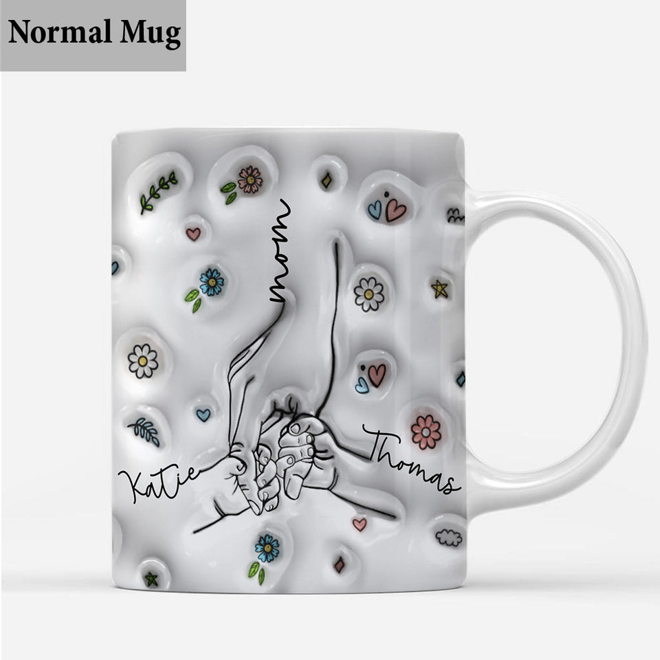Mother & Child/ Chidren Holding Hands Line Art Style - Personalized Mother Mug