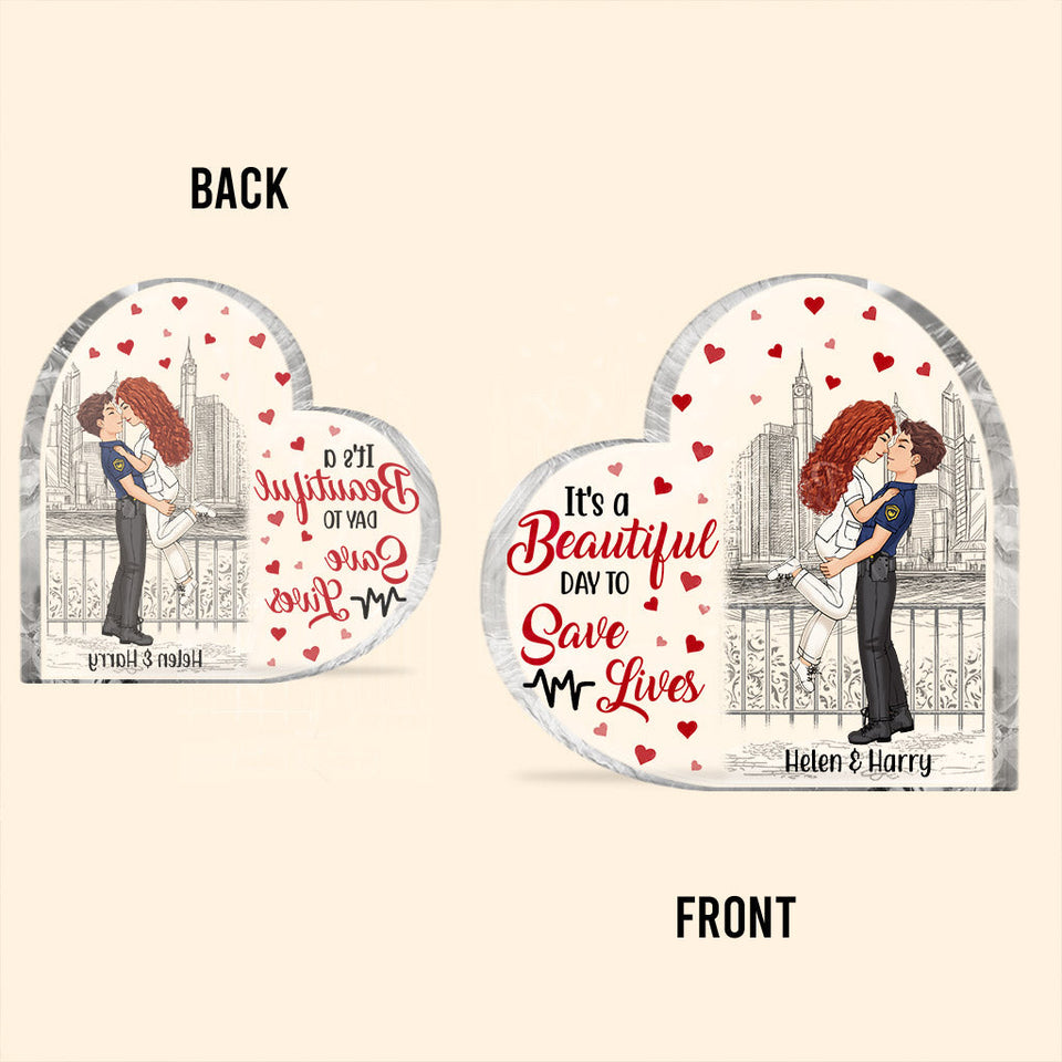 It's Beautiful Day To Save Lives - Personalized Couple Custom Shaped Acrylic Plaque