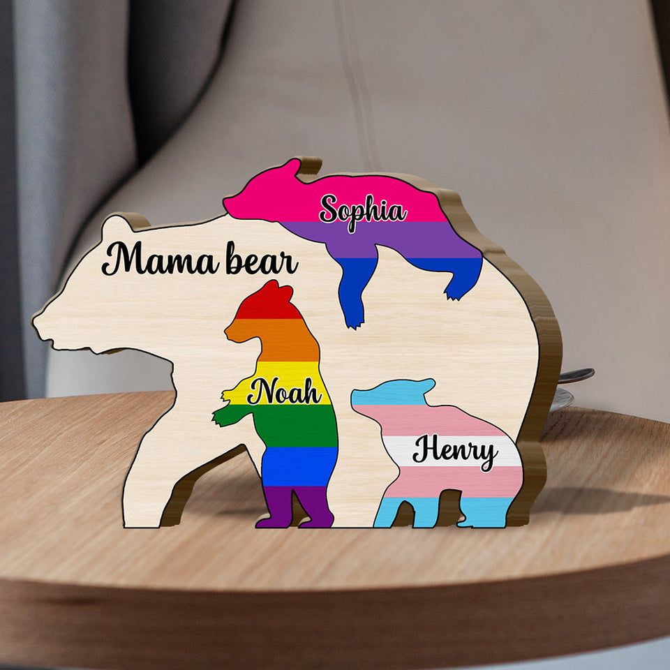 Proud Mama Bear - Personalized LGBT Support Shaped Wooden Puzzle