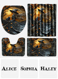 Beautiful Witch & Her Black Cat - Personalized Witch Bathroom Curtain & Mats Set