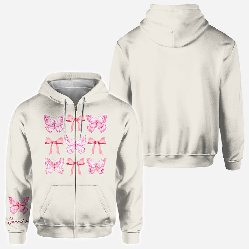 Pink Ribbon Coquette Bow Watercolor Butterfly - Personalized Butterfly All Over Shirt