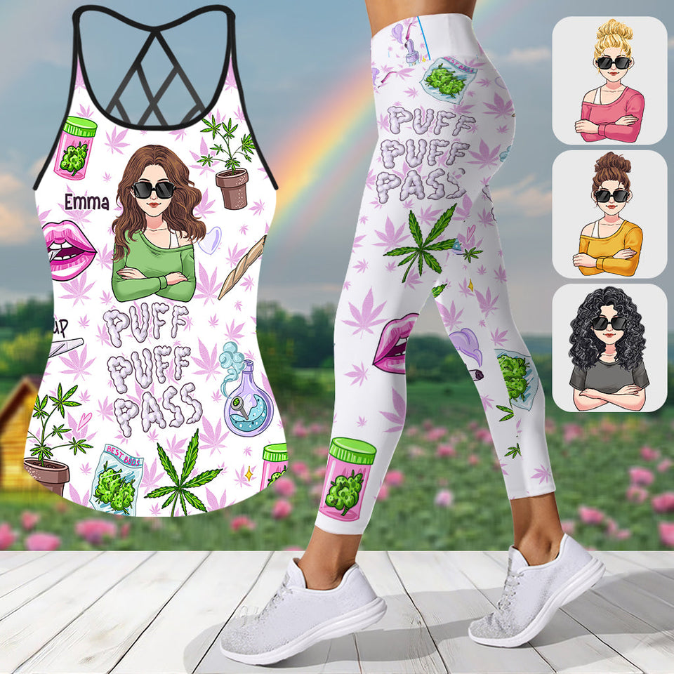 Puff Puff Pass - Personalized Weed Cross Tank Top and Leggings
