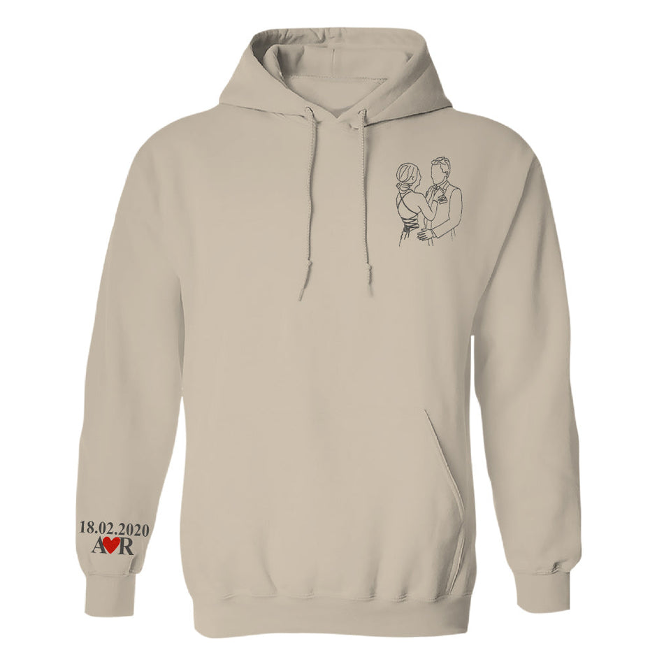 Custom Photo Line Art - Personalized Couple Embroidered Hoodie