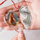 In Loving Memory Horse With Wings - Personalized Horse Heart Shaped Glass Ornament