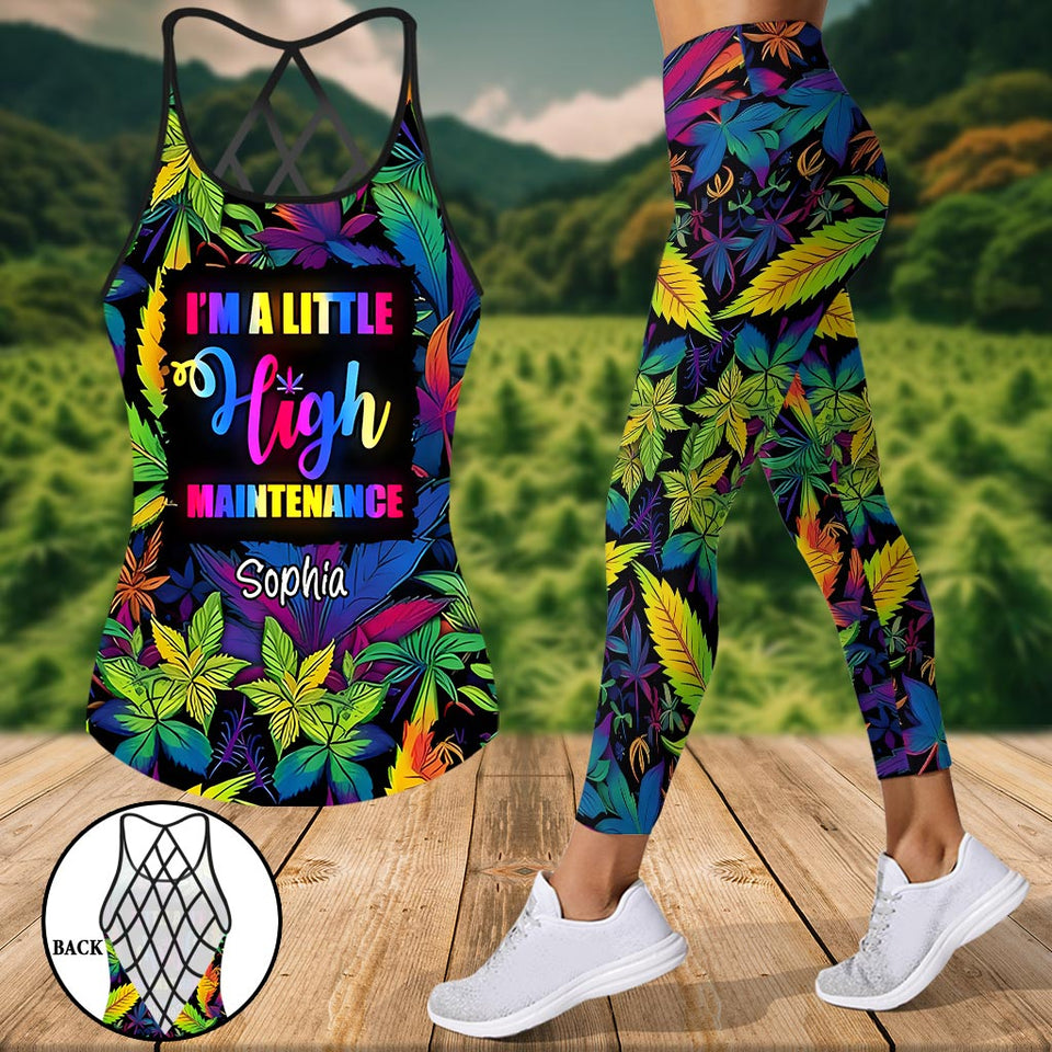 I'm A Little High Maintenance - Personalized Weed Cross Tank Top and Leggings