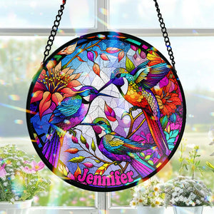 Love Hummingbirds - Personalized Hummingbird Stained Glass Suncatcher