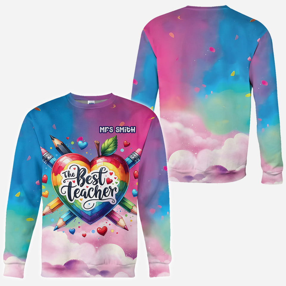 The Best Teacher Colorful Heart - Personalized Teacher All Over Shirt