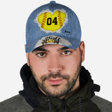 Softball Mom Number Custom Denim Pattern - Personalized Softball Classic Cap
