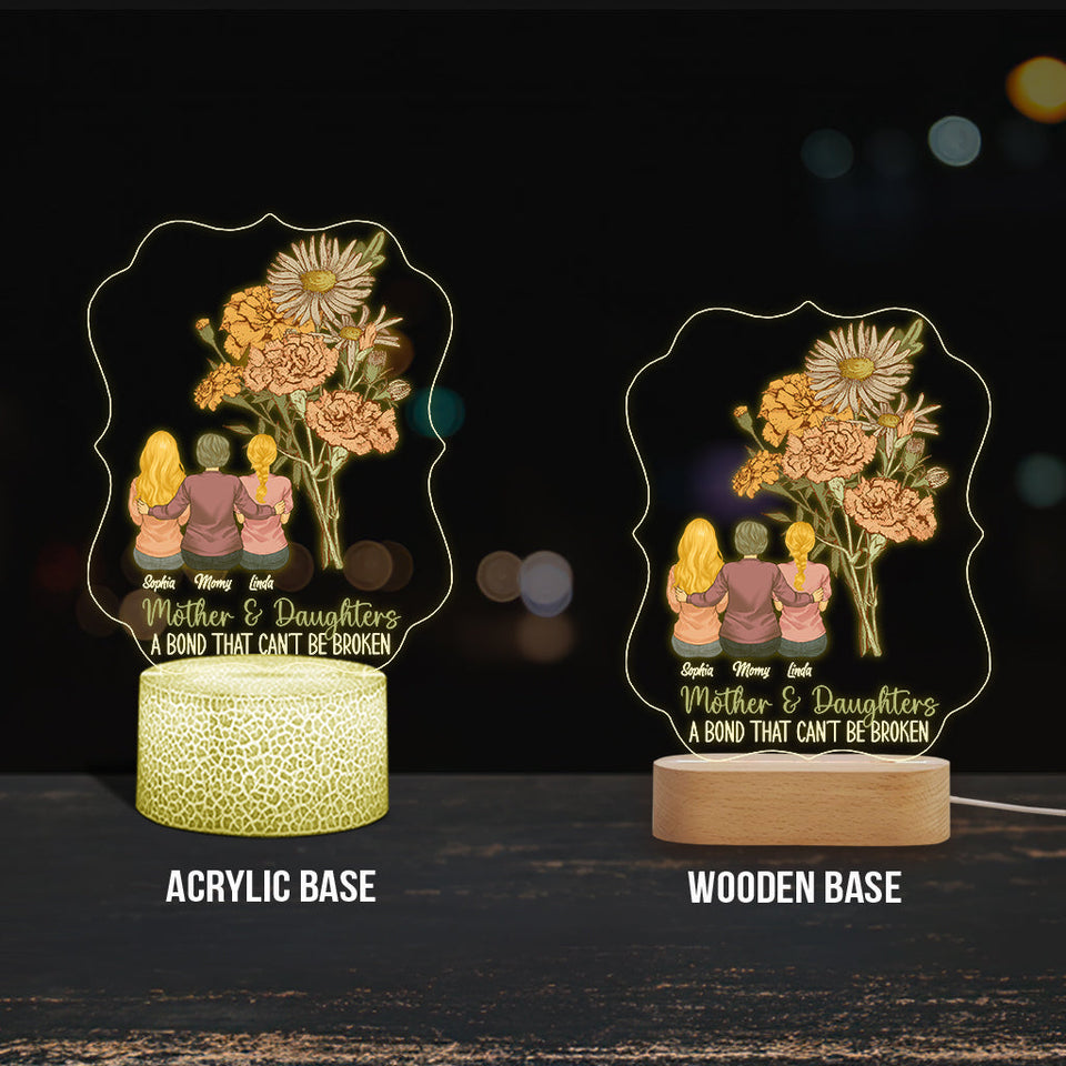Mother And Children Birth Flowers - Personalized Mother Shaped Plaque Light Base
