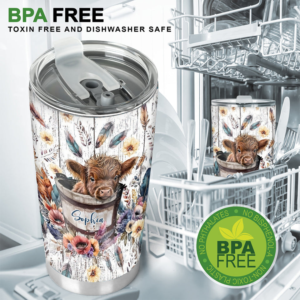 Baby Highland Cow In a Bucket - Personalized Tumbler