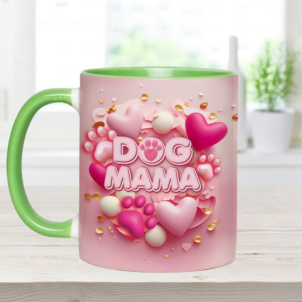 Dog Cat Mama Fur Mom 3D Pink Heart - Personalized Dog Accent Mug